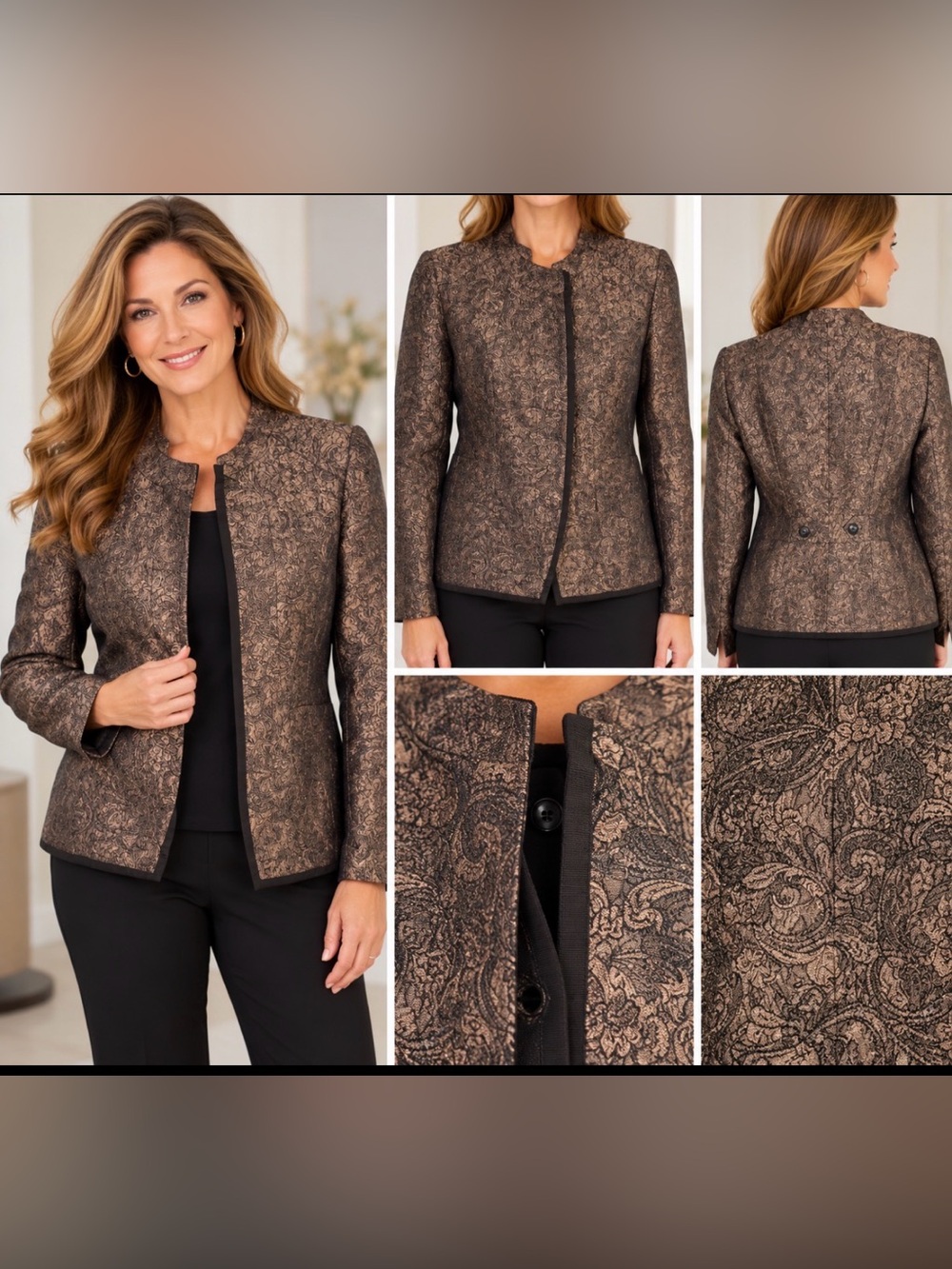 Coldwater Creek Size 14 Jacquard Paisley Hidden Button Blazer Jacket